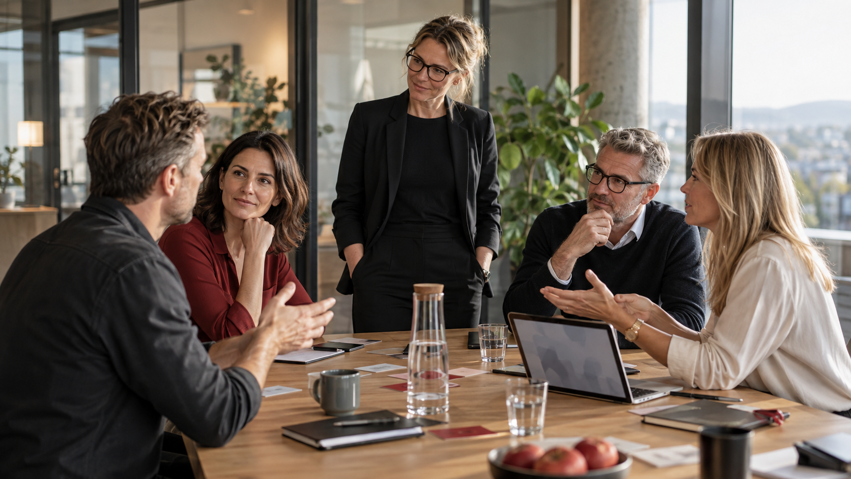 KI-generiertes Symbolbild: ein Team im gemeinsamen Gespräch