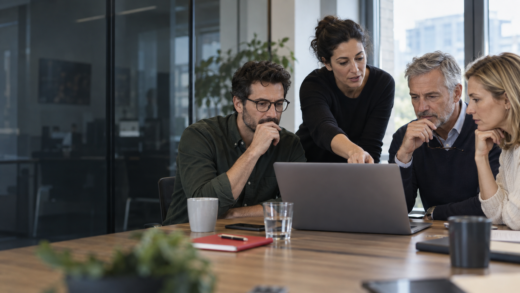 Symbolbild: ein Team bespricht Informationssicherheit am Laptop